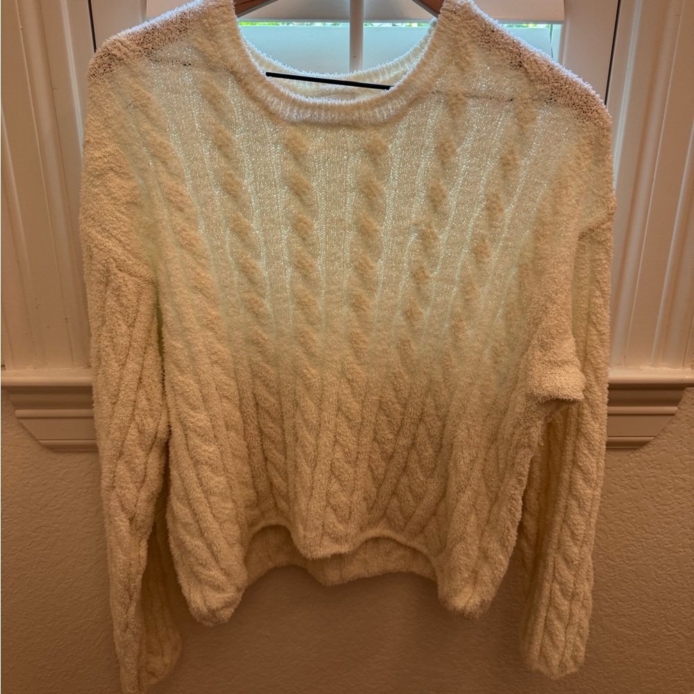 Cozy Cable Knit Sweater - Cream American Threads Size Medium